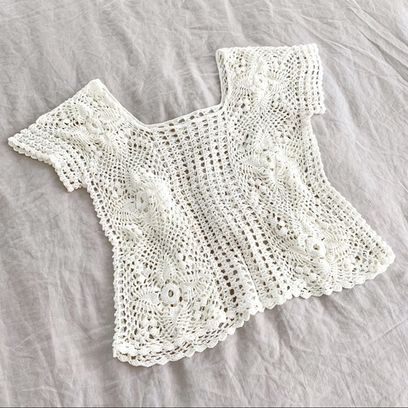 Vintage Tops - Vintage crochet knitted cream blouse